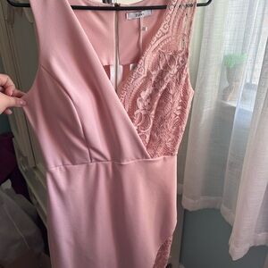 Zuki Pink Asymmetrical Dress with Lace Detail